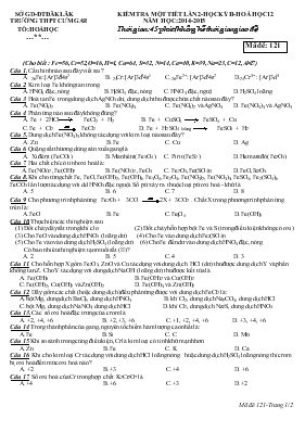 Kiểm tra một tiết lần 2 - Học kỳ II - Hoá học năm học 2014 - 2015 thời gian 45 phút